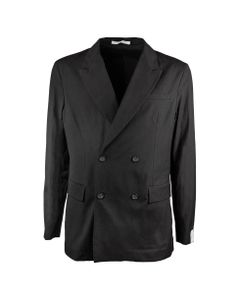 Paolo Pecora Black Cotton Double-breasted Suit Jacket