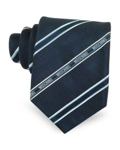Blue Signature Striped Woven Silk Tie