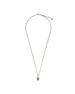 Alexander Mcqueen Woman's Pave Skull Golden Brass Necklace With Skull Pendant Detail