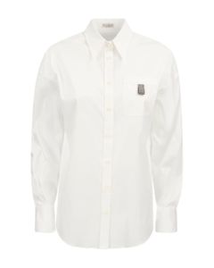 Stretch Cotton Poplin Shirt With 'shiny Tab'