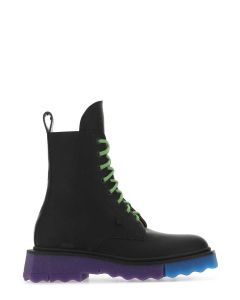 Off-White Round Toe Lace-Up Boots