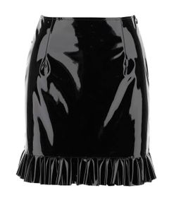 Alessandra Rich Ruffle Hem Leather Skirt
