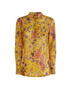 Woman Yellow Shirt In Floral Silk Georgette