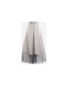 Cotton Skirt With Tulle Inserts