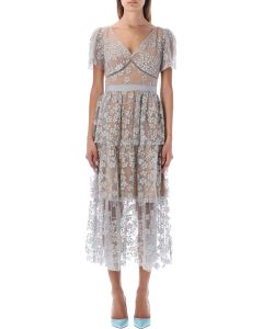 Self-Portrait Floral Embroidered Tiered Midi Dress