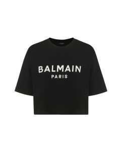 Balmain Logo Print Cropped Crewneck T-Shirt