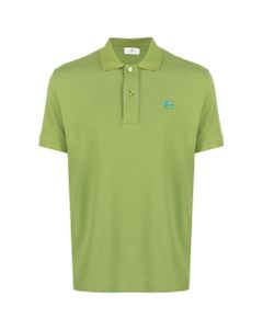 Man Short Sleeve Polo Shirt In Light Green Piquet With Light Blue Pegasus Embroidery