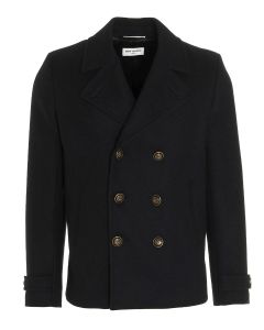 Saint Laurent Double-Breasted Long-Sleeved Peacoat