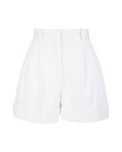 Woman White Panama Cotton Shorts With Pleats