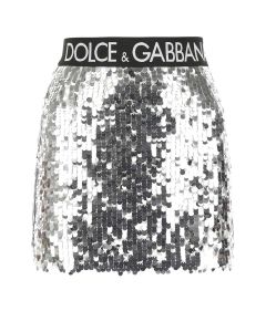Dolce & Gabbana Logo-Band Sequined Mini Skirt