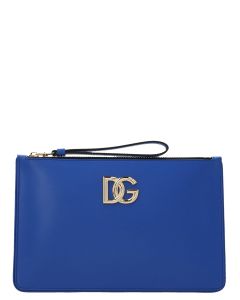 Dolce & Gabbana Logo Plaque Top Zip Clutch Bag
