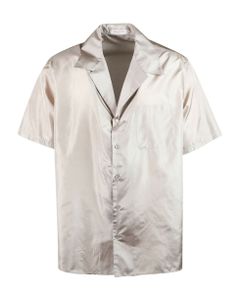 Washed Si Lk Taffeta Bowling Shirt, Semiover Fit, Pocket On Chest