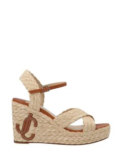 Jimmy Choo Logo Patch Woven Wedge Sandals