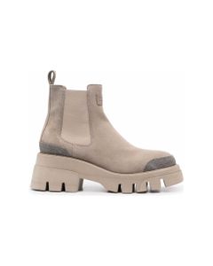 Suede Beige Boots With Monile Detail Brunello Cucinelli Woman