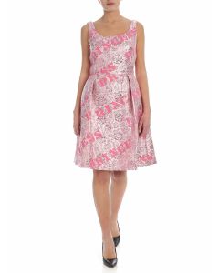 Jacquard dress in pink with silk ribbon