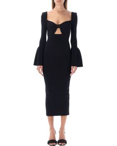 Self-Portrait Cut-Out Detailed Ribbed Knit Midi Dress