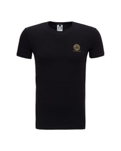 Versace Man's Black Cotton T-shirt With Medusa Logo Print