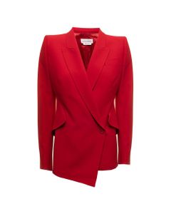 Asymmetrical Double-breasted Red Wool Jacket Alexander Mcqueen Woman
