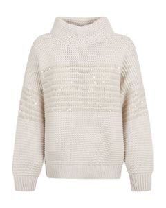 High-neck Stripe Detail Embellished Sweater