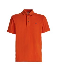 Man Orange Pique' Polo With Contrast Embroidered Pegasus