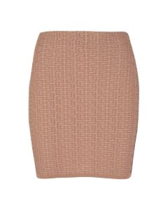 Short Brown And Gold Knitted Skirt With Balmain Monogram