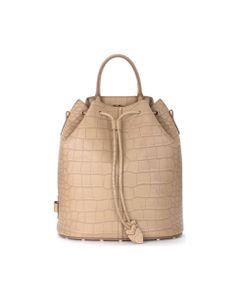 Bucket Bag In Camel Color Leather With Crocodile Effect