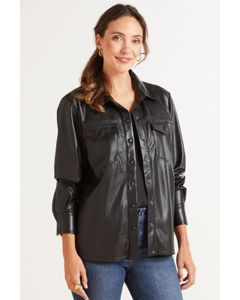 Leather Utility Shirt Jacket