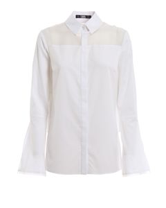 Sheer panel white cotton shirt