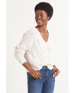 Cotton Cable Vneck Pullover