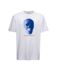 Alexander Mcqueen Man's White Cotton T-shirt With Logo Print