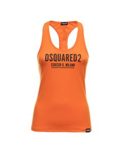 D-squared2 Woman 's Stretch Cottonorange Tank Top With Logo Print
