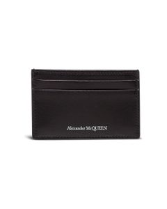 Alexander Mcqueen Man's Black Leather Cardholder With Logo Print