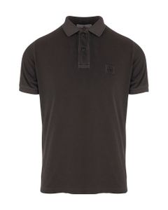 Man Polo Shirt In Charcoal Cotton Piquet With Stone Island Compass Rose Patch