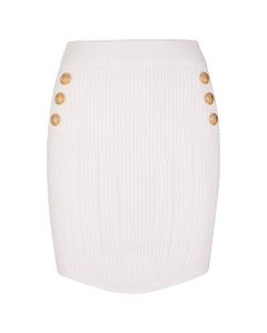 White Short Skirt In Eco-design Knit With Double Buttoning