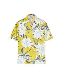 Cotton Popeline Bowling Shirt, Semiover Fit, Pocket On Chest, Street Flowers Couture Peonies Print