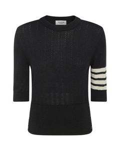 Thom Browne Four-Stripe Detail Ribbed Knit Top
