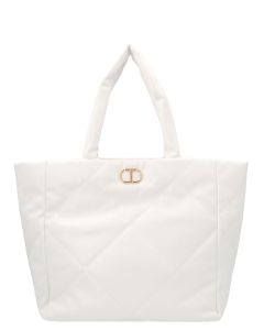 TWINSET T Logo Plaque Quilted Tote Bag