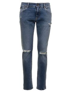 Dolce & Gabbana Distressed Logo Patch Skinny Jeans