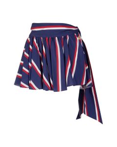 Short Pleated Skirt With Red And Blue Stripes