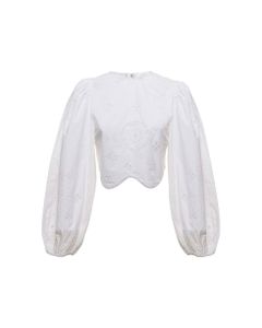 Ganni Woma's Broderie Anglaise White Organic Cotton Blouse