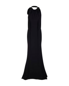 Long Black Dress With Halter Neckline With Drawstring