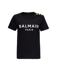 Balmain Woman's Black Cotton T-shirt With Logo Print