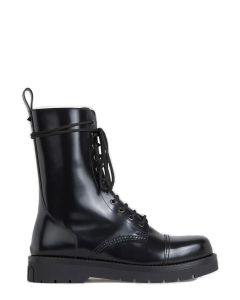 Valentino Round Toe Lace-Up Boots