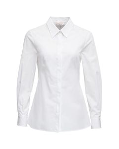 White Flared Cotton Poplin Shirt With Back Laces