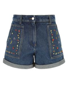 Valentino Embellished Buttoned Denim Shorts