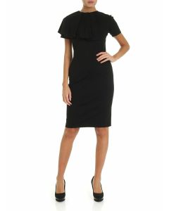 Knee-length dress in black with pleats