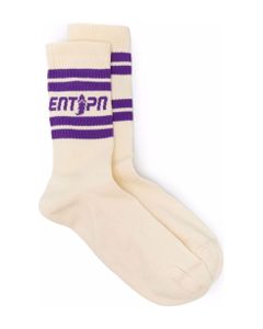 Cream And Purple Logo-print Socks