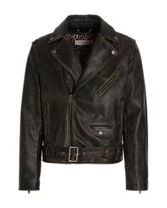Vintage-effect Leather Biker Jacket