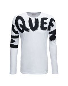 Alexander Mcqueen Men's Long-sleeved Cotton T-shirt With Logo Print