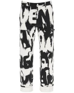 Alexander McQueen Graffiti-Printed Mid-Rise Jeans